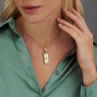 1000 Gram Büyük Boy Külçe Altın Görünümlü Kolye Ucu - 1