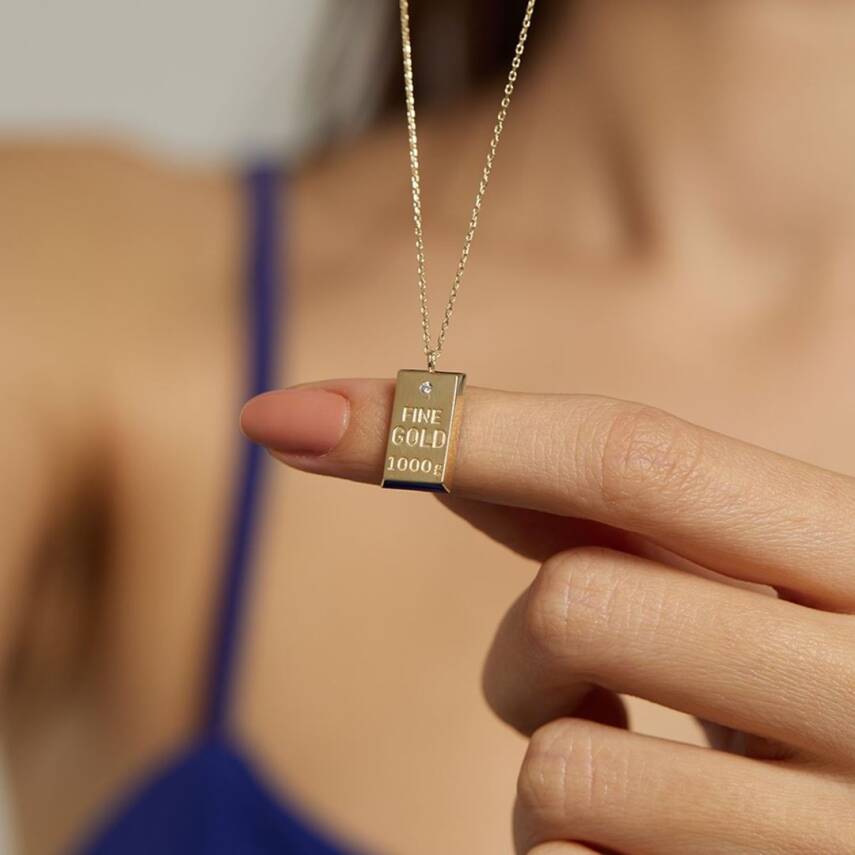 1000 Gram Külçe Altın Görünümlü Kolye - 1