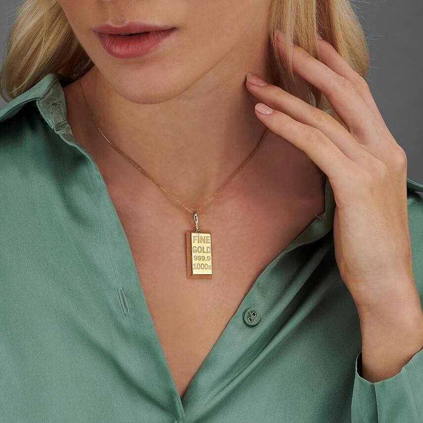 1000 Gram Orta Boy Külçe Altın Görünümlü Kolye Ucu - Semih Haşhaş Kuyumculuk