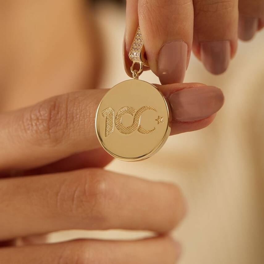 100.Yıl Cumhuriyet Taşlı Altın Kolye Ucu - 1