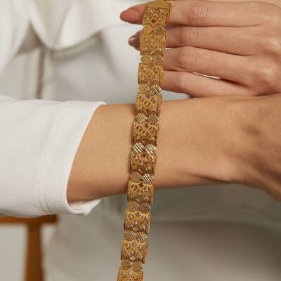 22 Ayar Dorika Detaylı Altın Zincir Bileklik - 1
