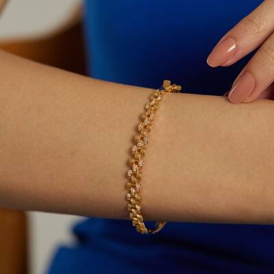 22 Ayar Taşlı Saat Kordunu Bileklik - 1