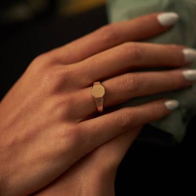 Altıgen Plaka Altın Yüzük - 1