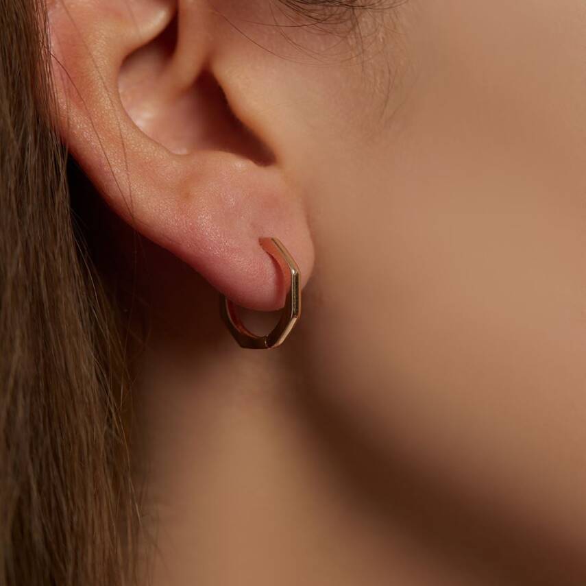 Altıgen Tasarım Altın Küpe - 1