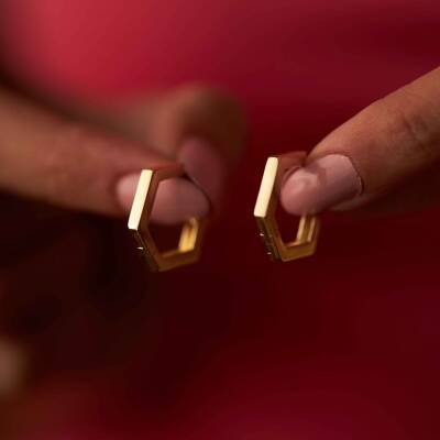 Altıgen Tasarım Altın Küpe - 2