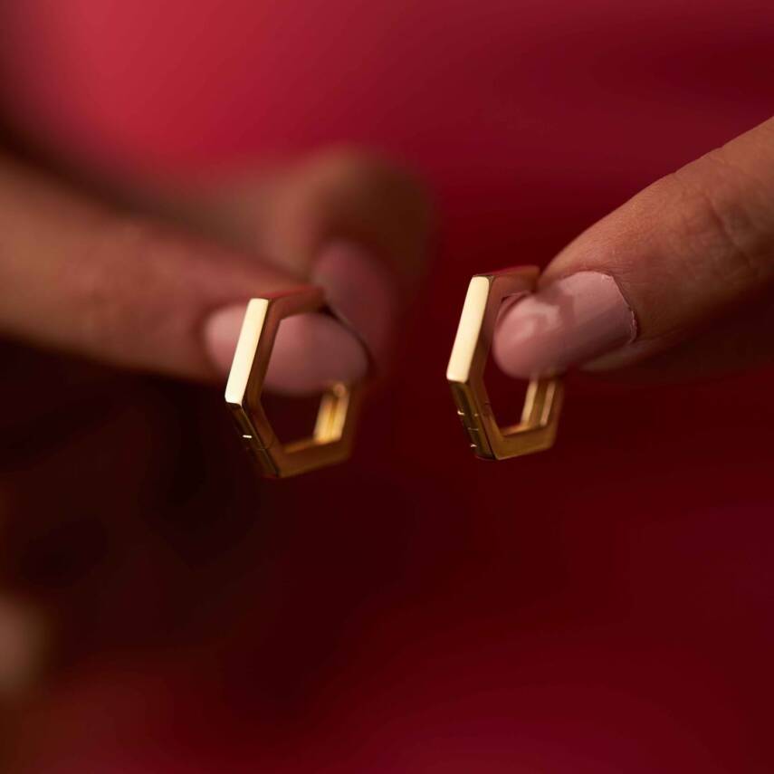 Altıgen Tasarım Altın Küpe - 2