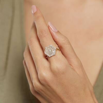 Altıgen Taşlı Altın Yüzük - 1