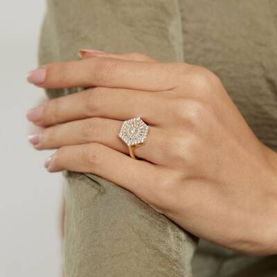 Altıgen Taşlı Altın Yüzük - 2