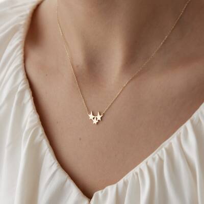 Altın 3'lü Yıldız Kolye - 1
