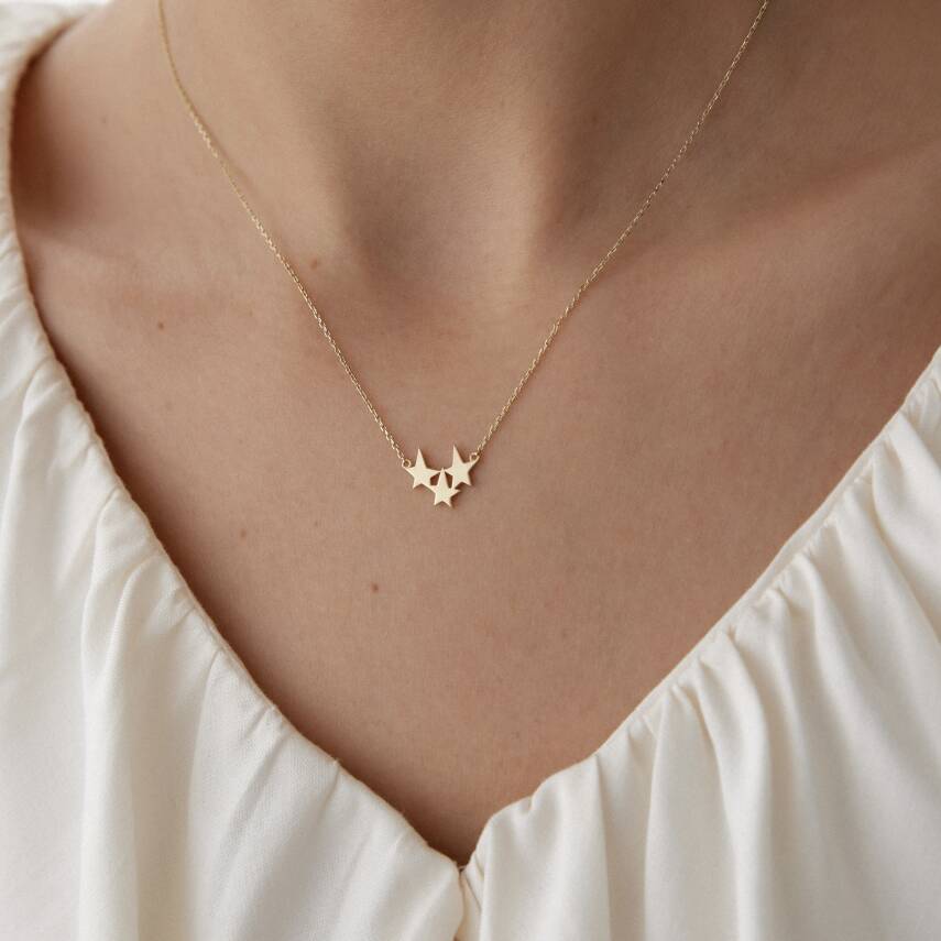 Altın 3'lü Yıldız Kolye - 4