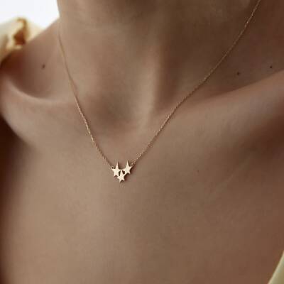 Altın 3'lü Minimal Yıldız Kolye - 2