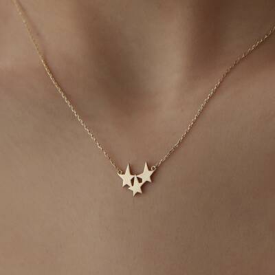Altın 3'lü Minimal Yıldız Kolye - 3