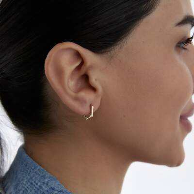 Altın Altıgen Küpe - 2