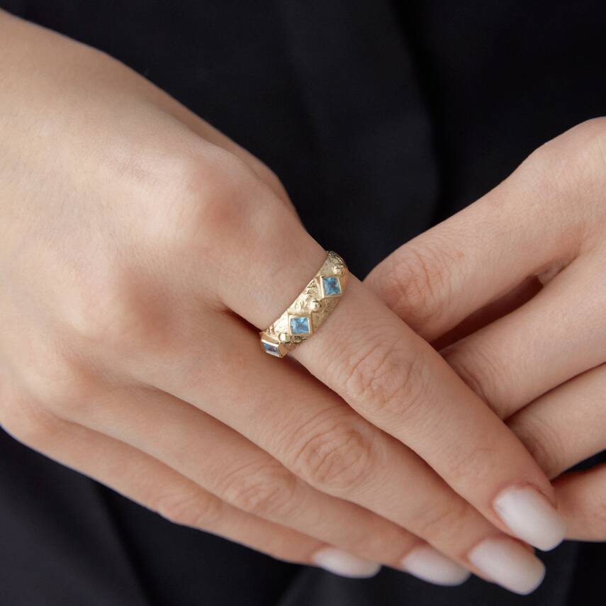 Altın Aqua Taşlı Geometrik Luna Yüzük - Semih Haşhaş Kuyumculuk (1)