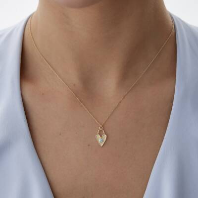 Altın Aqua Taşlı Luna Kalp Kolye - 2