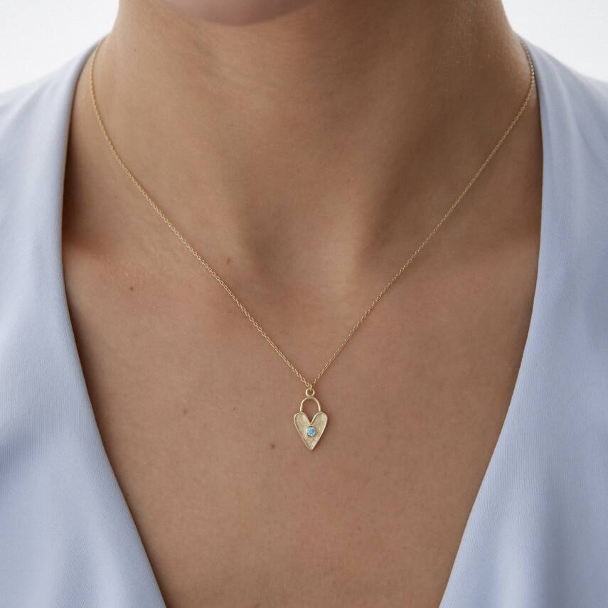 Altın Aqua Taşlı Luna Kalp Kolye - Semih Haşhaş Kuyumculuk