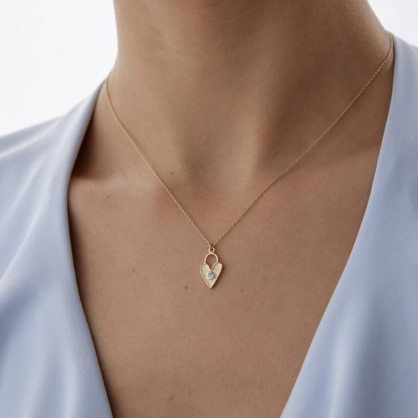 Altın Aqua Taşlı Luna Kalp Kolye - 4