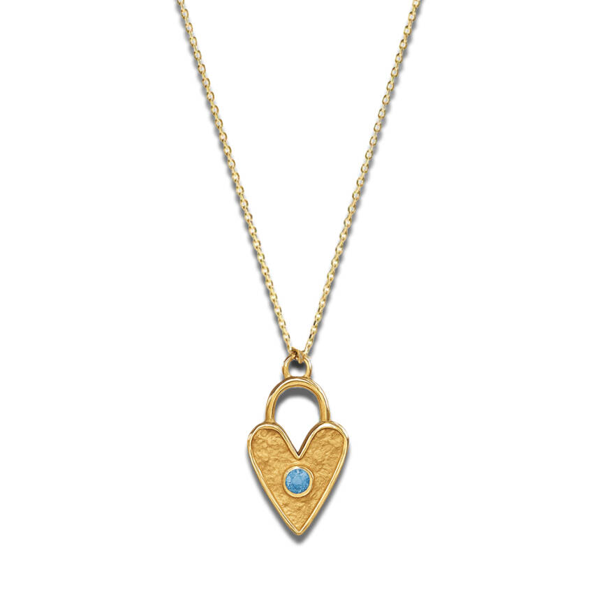 Altın Aqua Taşlı Luna Kalp Kolye - Semih Haşhaş Kuyumculuk
