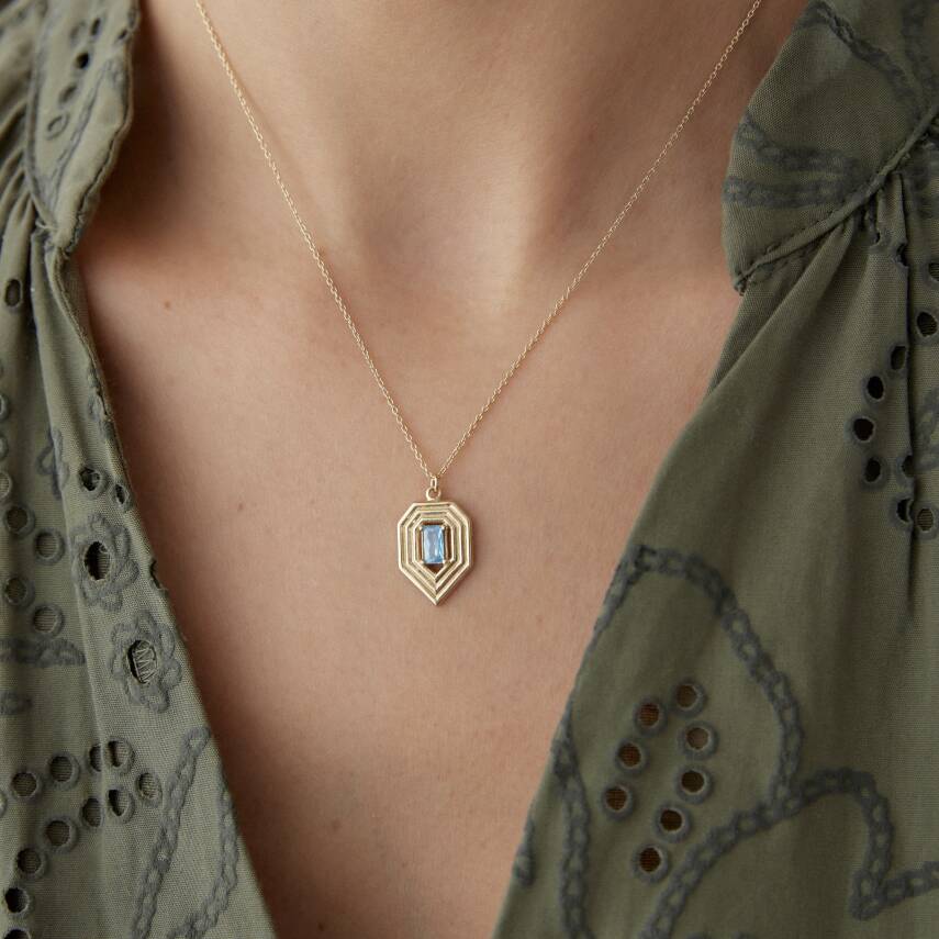 Altın Aqua Taşlı Rozet Şövalye Kolye - Semih Haşhaş Kuyumculuk