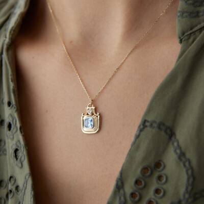 Altın Aqua Taşlı Taç Kolye - 2