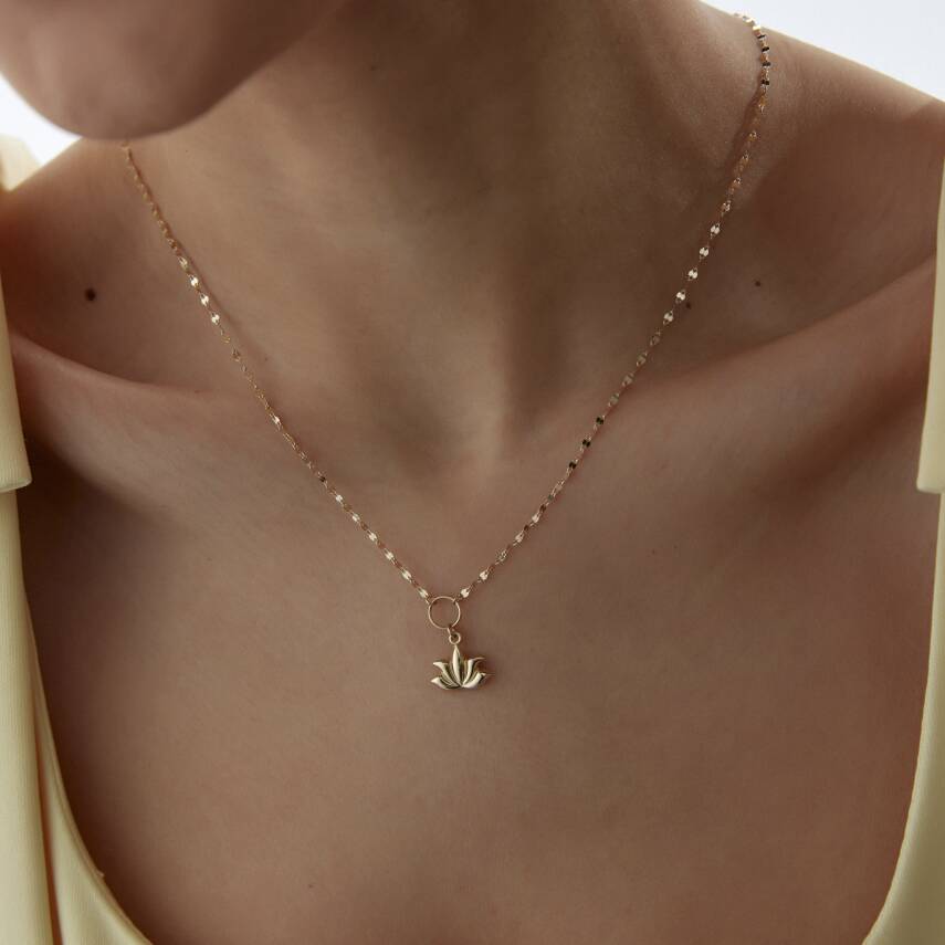 Altın Aynalı Zincirli Bombeli Lotus Kolye - Semih Haşhaş Kuyumculuk