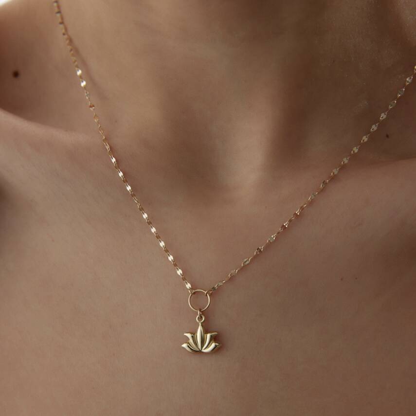 Altın Aynalı Zincirli Bombeli Lotus Kolye - Semih Haşhaş Kuyumculuk (1)