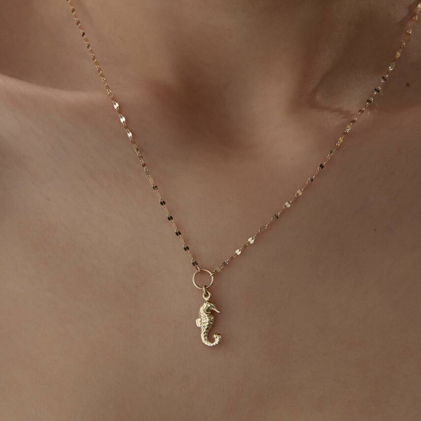 Altın Aynalı Zincirli Denizatı Kolye - 3