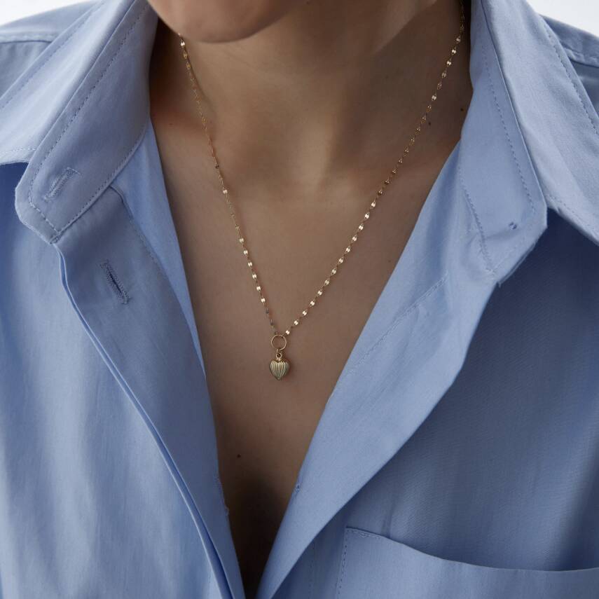 Altın Aynalı Zincirli Desenli Kalp Kolye - Semih Haşhaş Kuyumculuk (1)