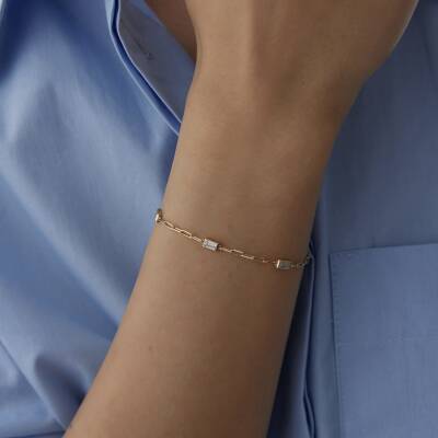 Altın Baget Taşlı Ataş Bileklik 