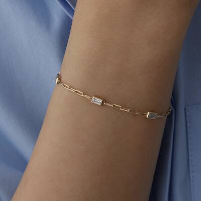 Altın Baget Taşlı Ataş Bileklik - 3