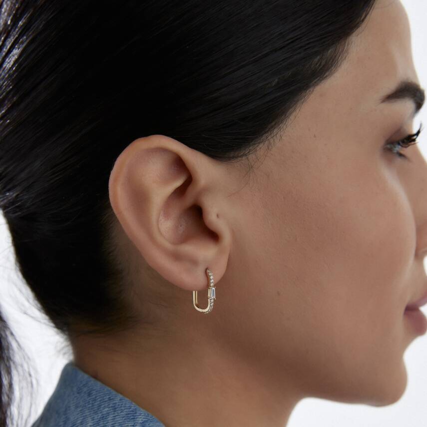 Altın Baget Taşlı Dikdörtgen Küpe - Semih Haşhaş Kuyumculuk