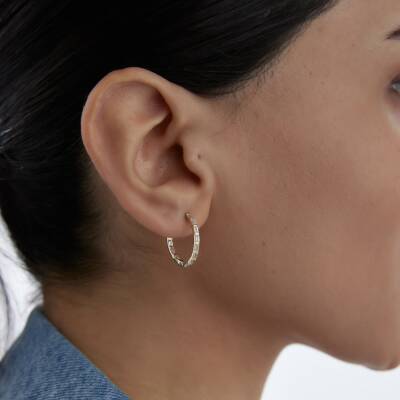 Altın Baget Taşlı Halka Küpe - 2