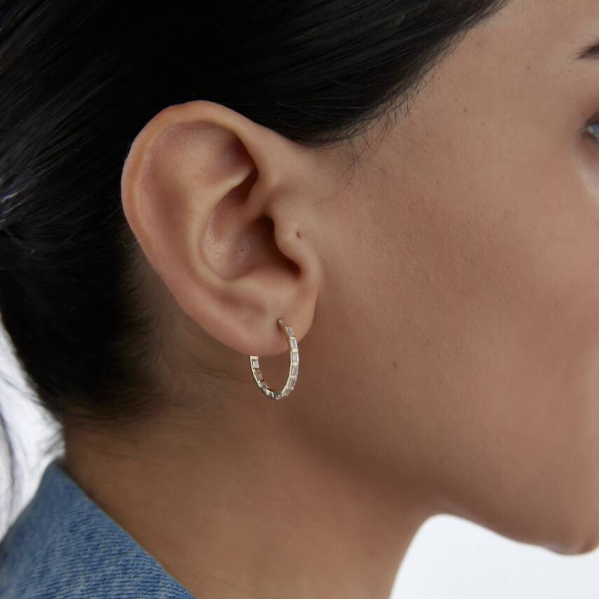 Altın Baget Taşlı Halka Küpe - 2