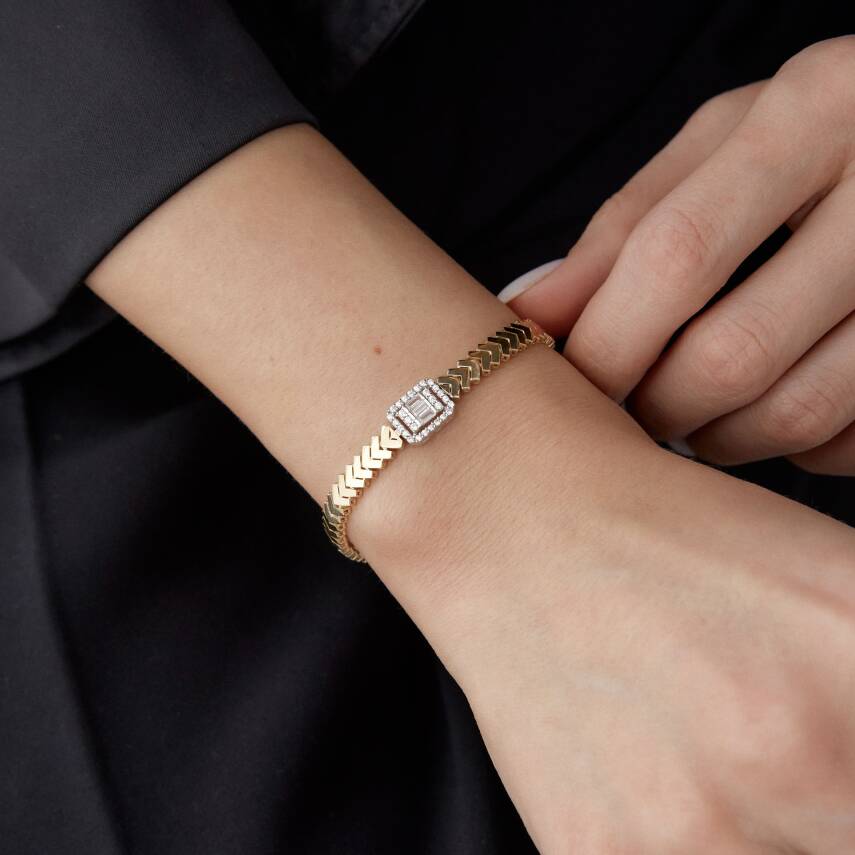 Altın Baget Taşlı Kılçık Bileklik - Semih Haşhaş Kuyumculuk