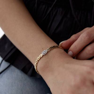 Altın Baget Taşlı Yılan Derisi Bileklik - 2