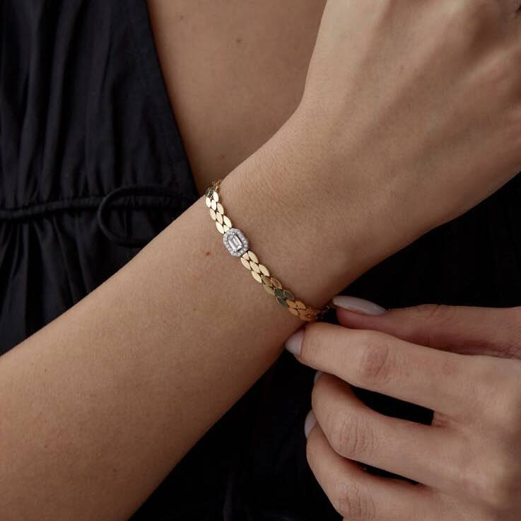 Altın Baget Taşlı Yılan Derisi Bileklik - Semih Haşhaş Kuyumculuk