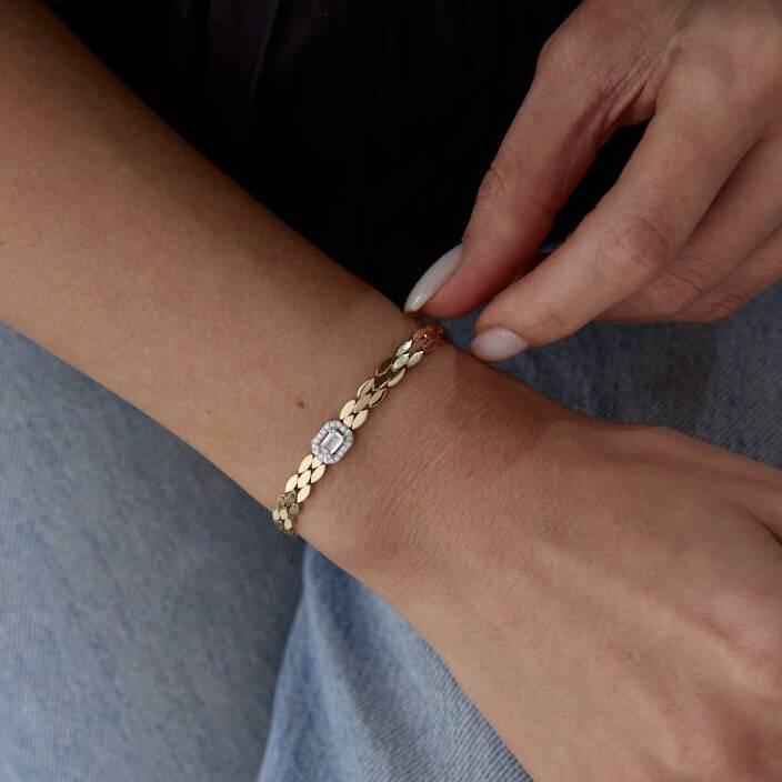 Altın Baget Taşlı Yılan Derisi Bileklik - 3