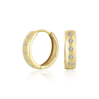 Altın Beş Taşlı Halka Küpe - 1