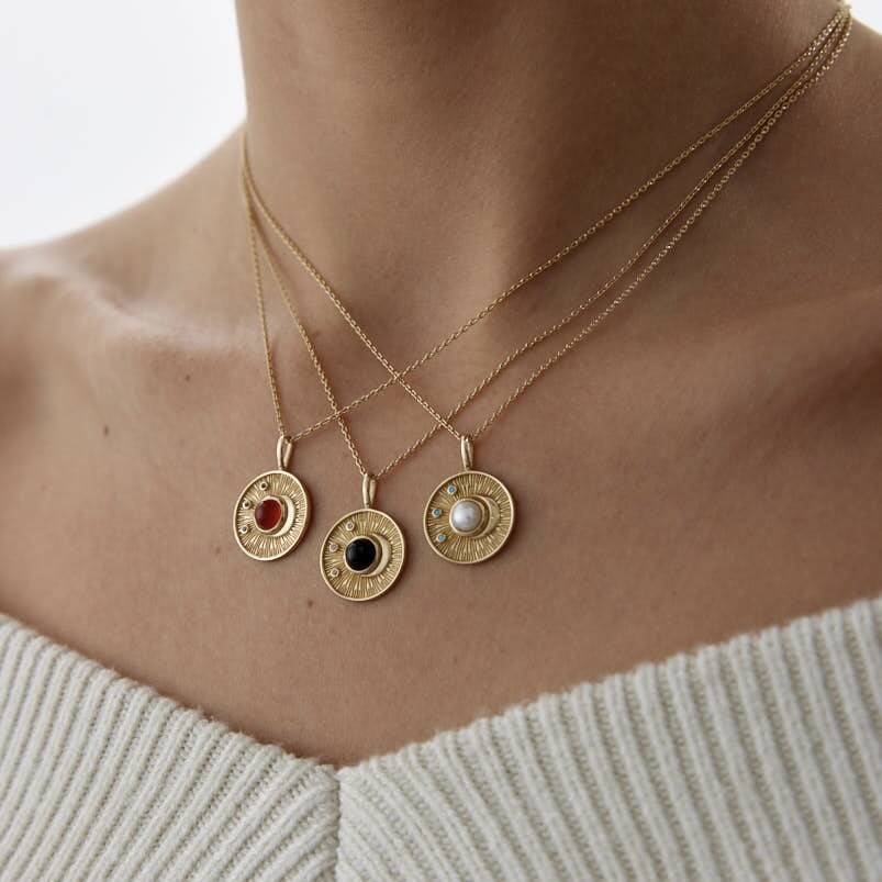 Altın Beyaz İnci Luna Güneş Kolye - 4