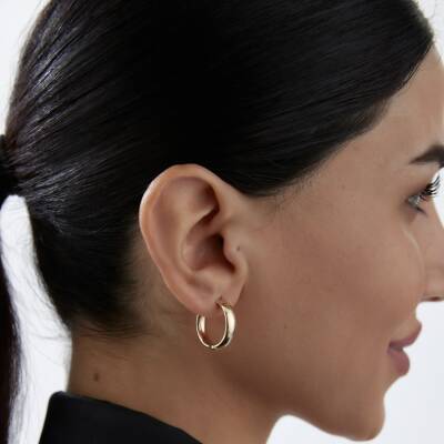 Altın Bombeli Kalın Halka Küpe - 1