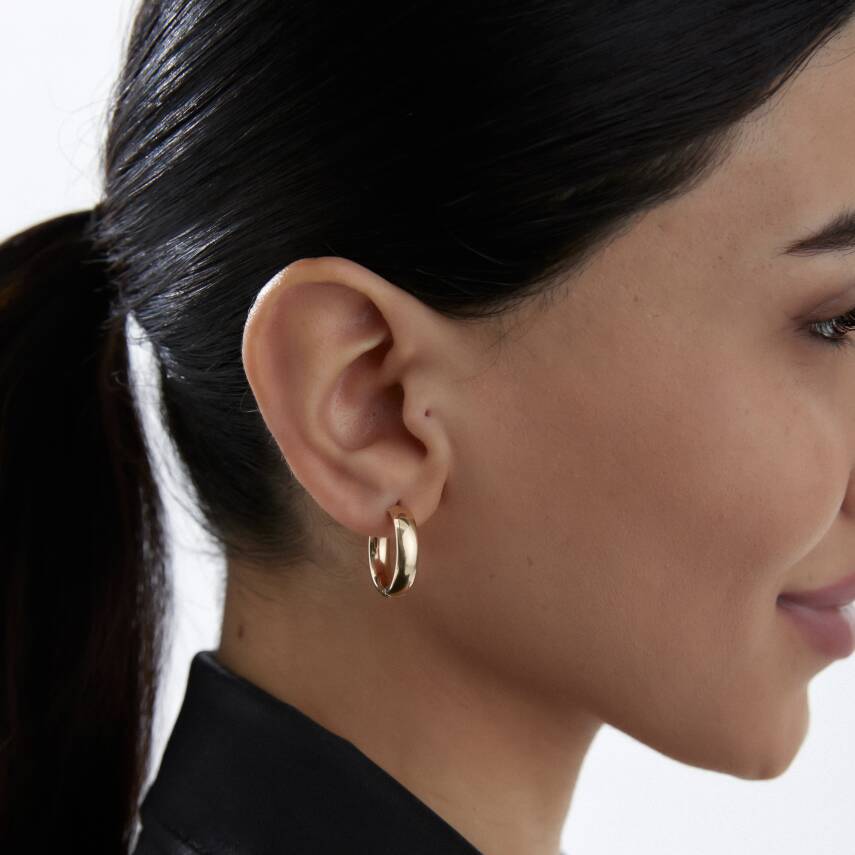 Altın Bombeli Kalın Halka Küpe - 2