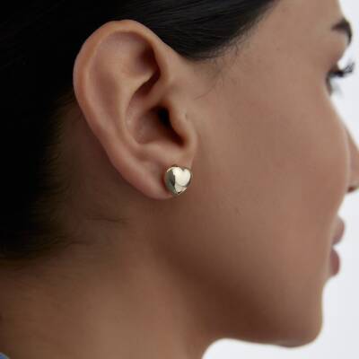 Altın Bombeli Kalp Küpe - 1