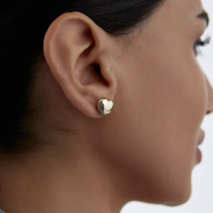 Altın Bombeli Kalp Küpe - Semih Haşhaş Kuyumculuk