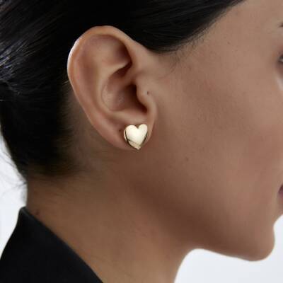 Altın Bombeli Kalp Küpe - 1