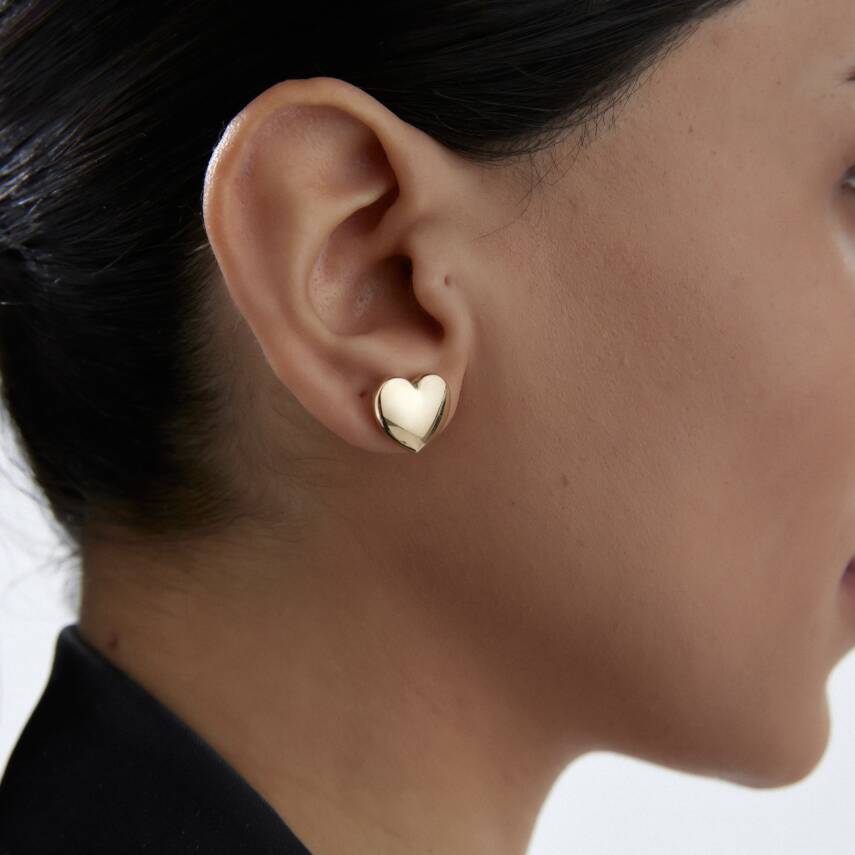 Altın Bombeli Kalp Küpe - Semih Haşhaş Kuyumculuk