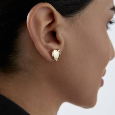 Altın Bombeli Kalp Küpe - 2