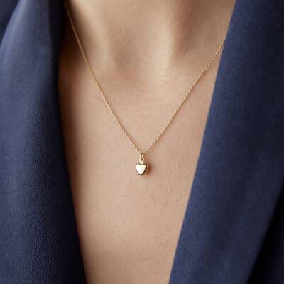 Altın Bombeli Mini Kalp Kolye - 1