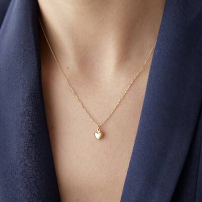 Altın Bombeli Mini Kalp Kolye - 2