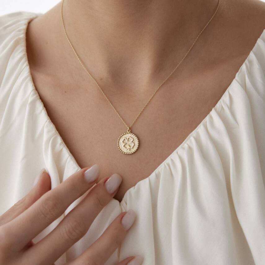 Altın Çerçeveli Yonca Kolye - 3