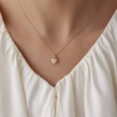 Altın Çizgili Minimal Kalp Kolye - 2